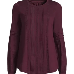 Women's Lightweight Jersey Lace Mix Long Sleeve Pintuck Top