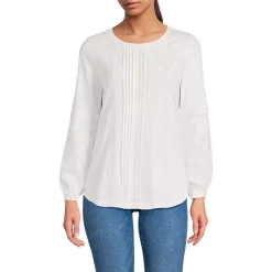 Women's Lightweight Jersey Lace Mix Long Sleeve Pintuck Top