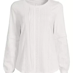 Women's Lightweight Jersey Lace Mix Long Sleeve Pintuck Top