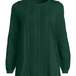 Women's Lightweight Jersey Lace Mix Long Sleeve Pintuck Top
