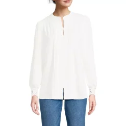 Women's Lightweight Jersey Long Sleeve Button Front Pintuck Top