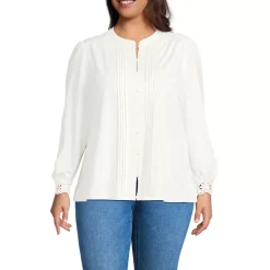 Women's Lightweight Jersey Long Sleeve Button Front Pintuck Top