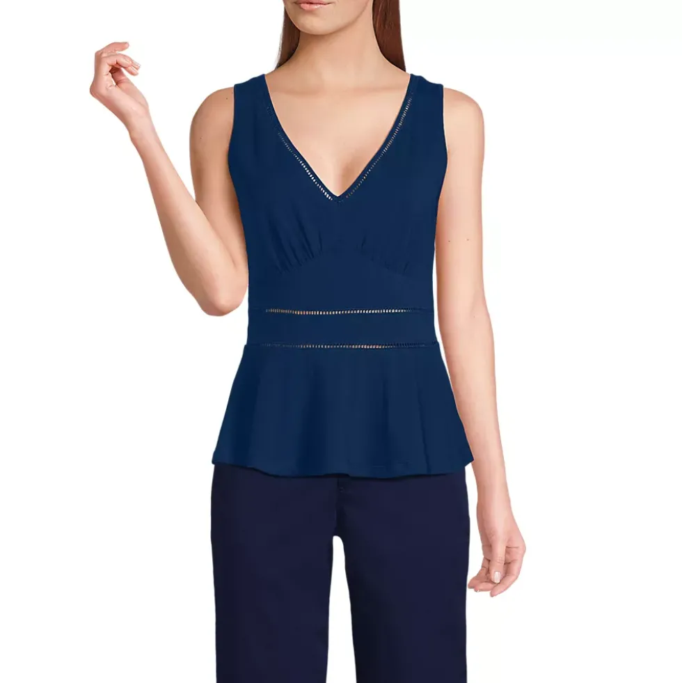 Women's Lightweight Jersey Peplum V-Neck Tank Top