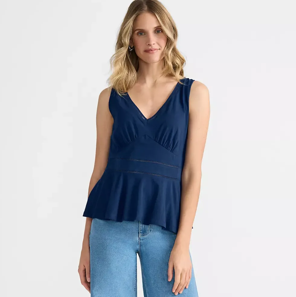 Women's Lightweight Jersey Peplum V-Neck Tank Top