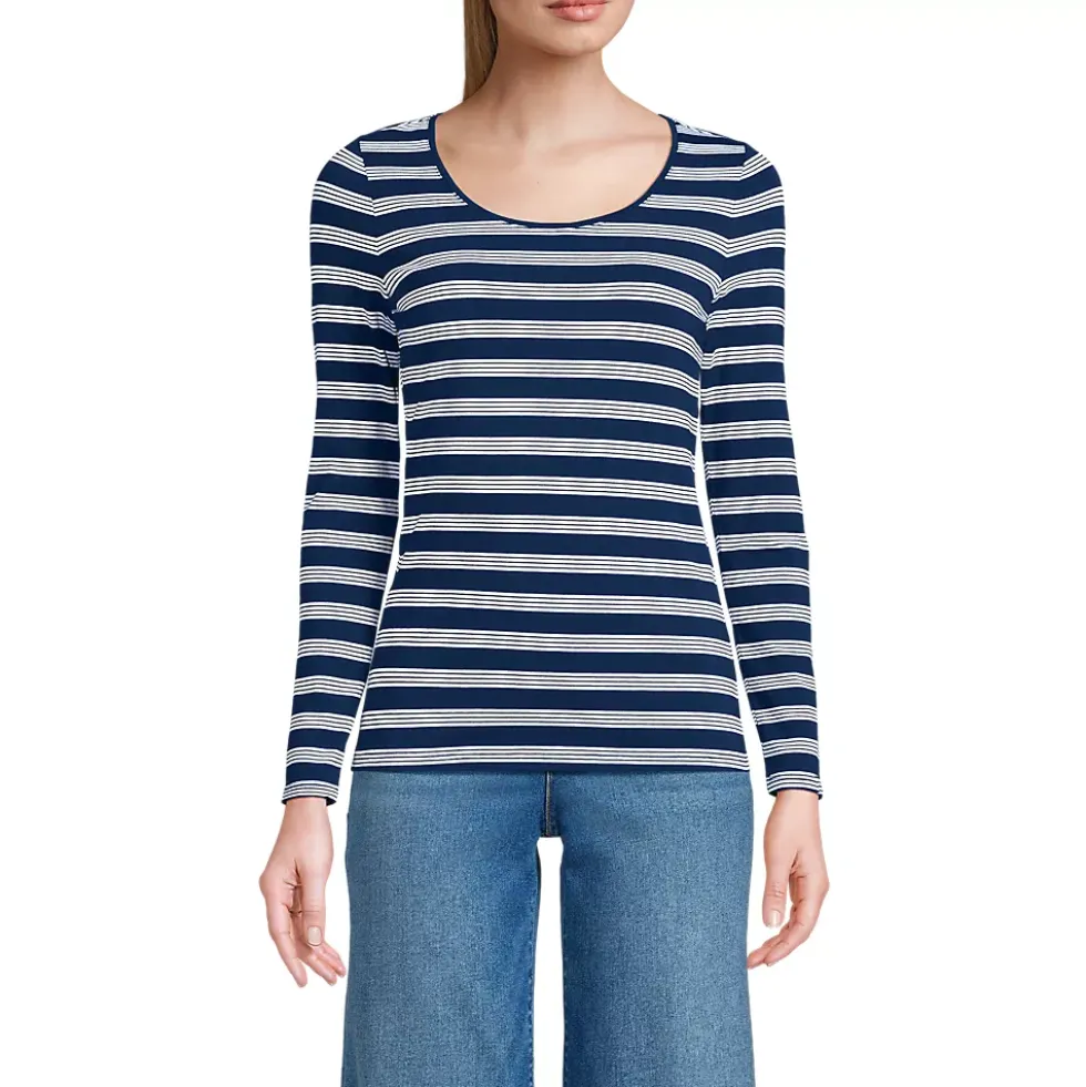 Women's Lightweight Jersey Skimming Long Sleeve Scoop Neck T-shirt
