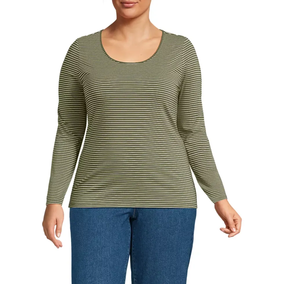 Women's Lightweight Jersey Skimming Long Sleeve Scoop Neck T-shirt