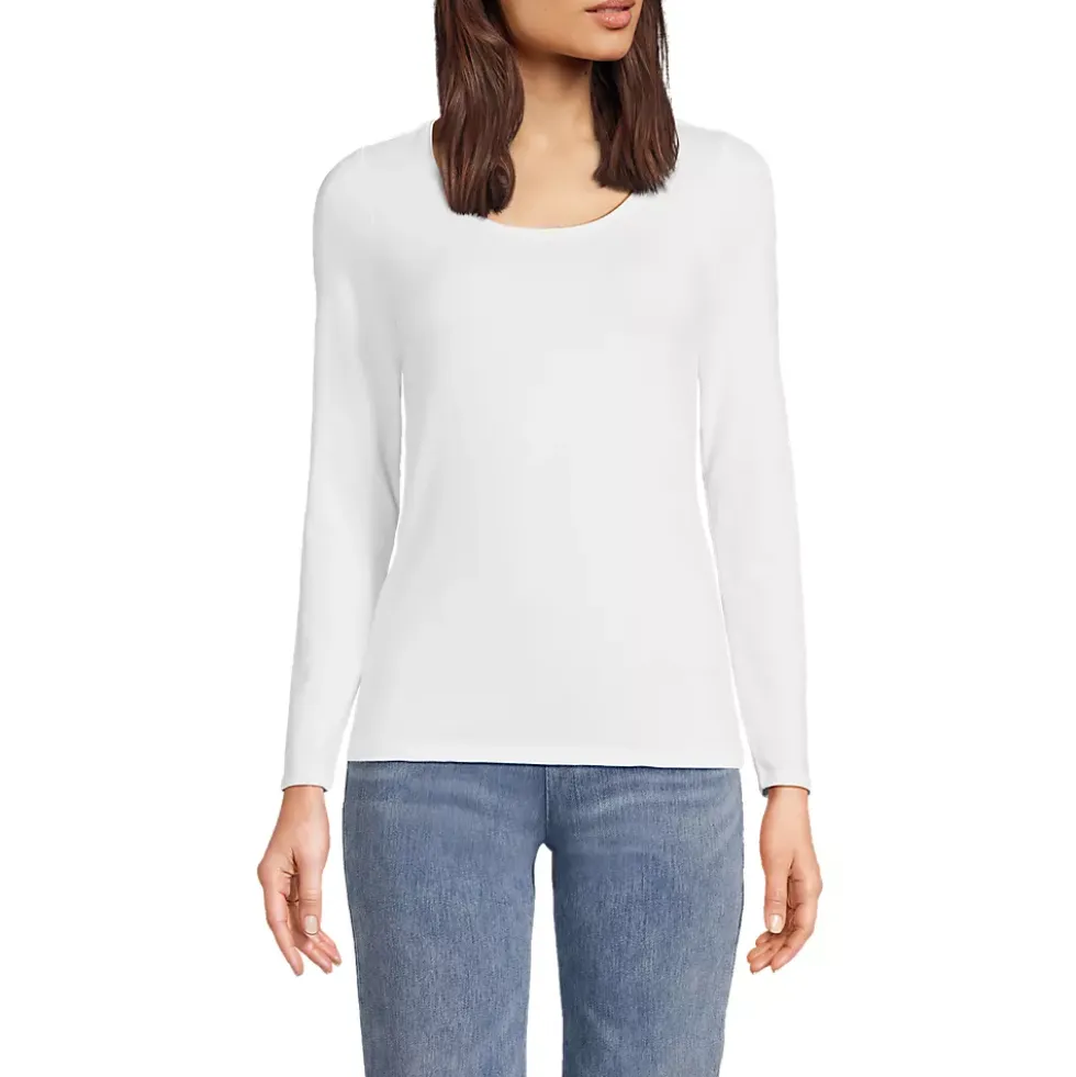 Women's Lightweight Jersey Skimming Long Sleeve Scoop Neck T-shirt