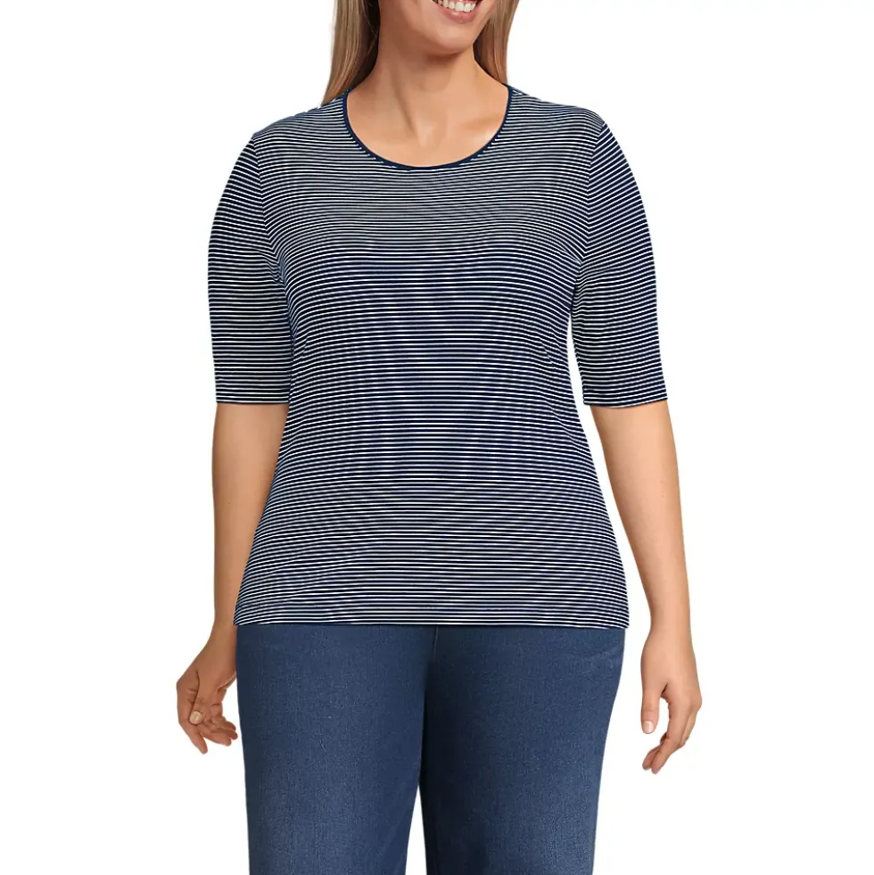 Women's Lightweight Jersey Skimming Elbow Sleeve Crew Neck T-shirt