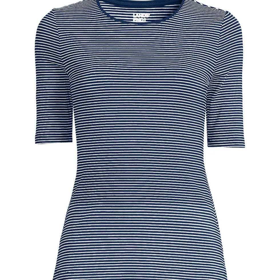 Women's Lightweight Jersey Skimming Elbow Sleeve Crew Neck T-shirt