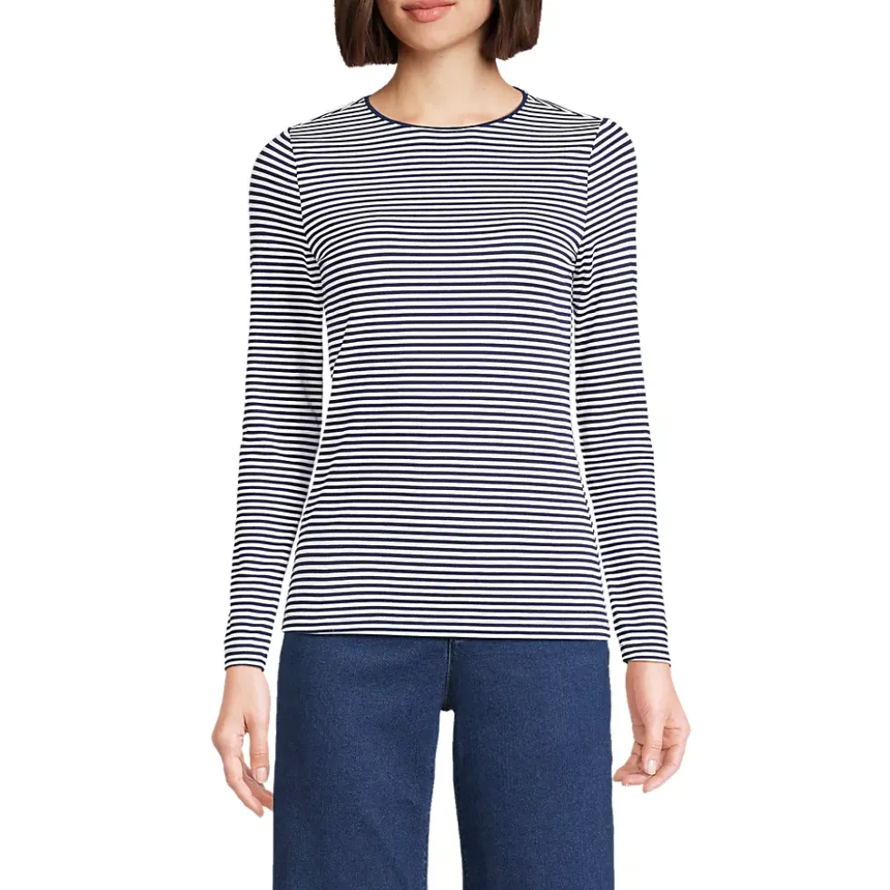 Women's Lightweight Jersey Skimming Long Sleeve Crew Neck T-shirt
