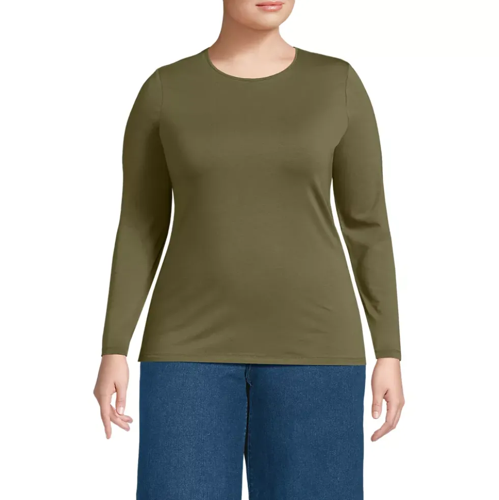 Women's Lightweight Jersey Skimming Long Sleeve Crew Neck T-shirt