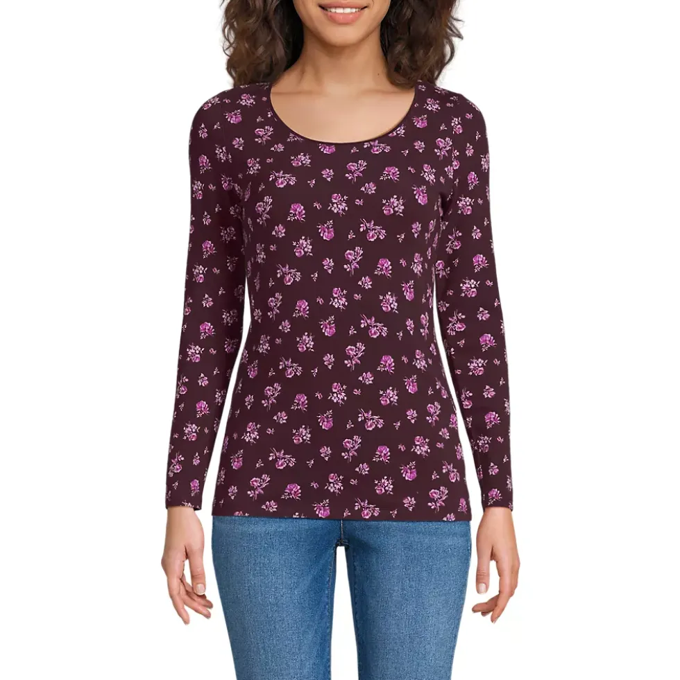 Women's Lightweight Jersey Skimming Long Sleeve Scoop Neck T-shirt