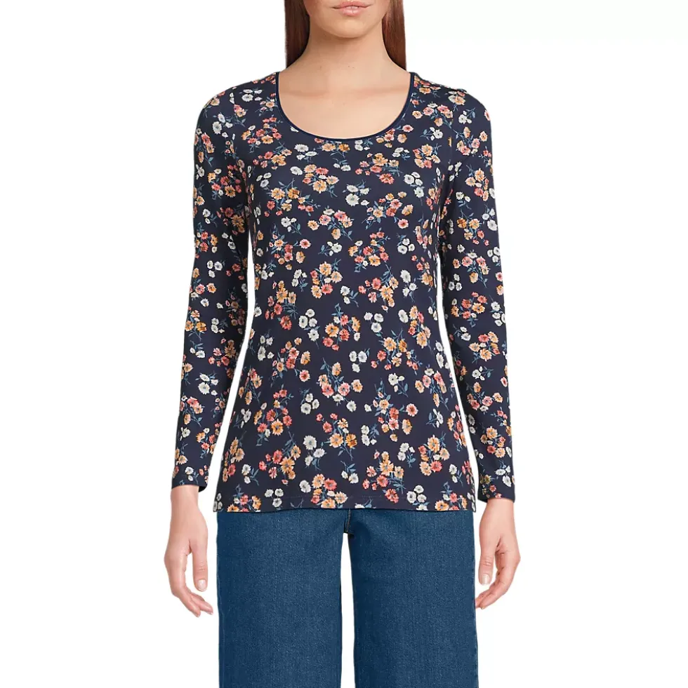 Women's Lightweight Jersey Skimming Long Sleeve Scoop Neck T-shirt