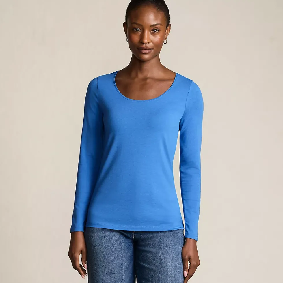 Women's Lightweight Jersey Skimming Long Sleeve Scoop Neck T-shirt