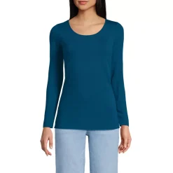Women's Lightweight Jersey Skimming Long Sleeve Scoop Neck T-shirt