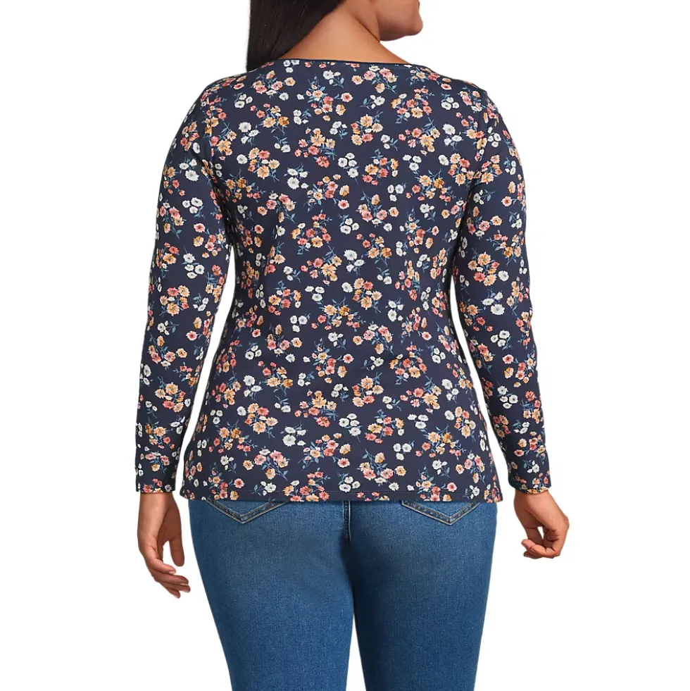 Women's Lightweight Jersey Skimming Long Sleeve Scoop Neck T-shirt