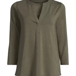 Women's Lightweight Jersey 3/4 Sleeve Notchneck Blouse