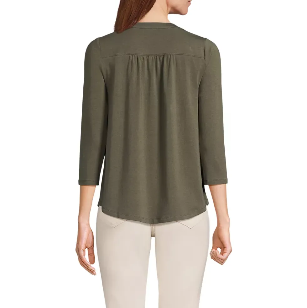 Women's Lightweight Jersey 3/4 Sleeve Notchneck Blouse