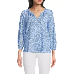 Women's Lightweight Jersey 3/4 Sleeve Notch Neck Gather Blouse