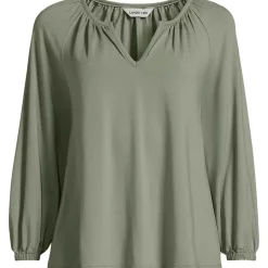 Women's Lightweight Jersey 3/4 Sleeve Notch Neck Gather Blouse