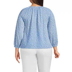 Women's Lightweight Jersey 3/4 Sleeve Notch Neck Gather Blouse