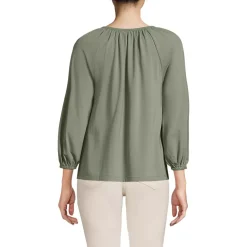 Women's Lightweight Jersey 3/4 Sleeve Notch Neck Gather Blouse