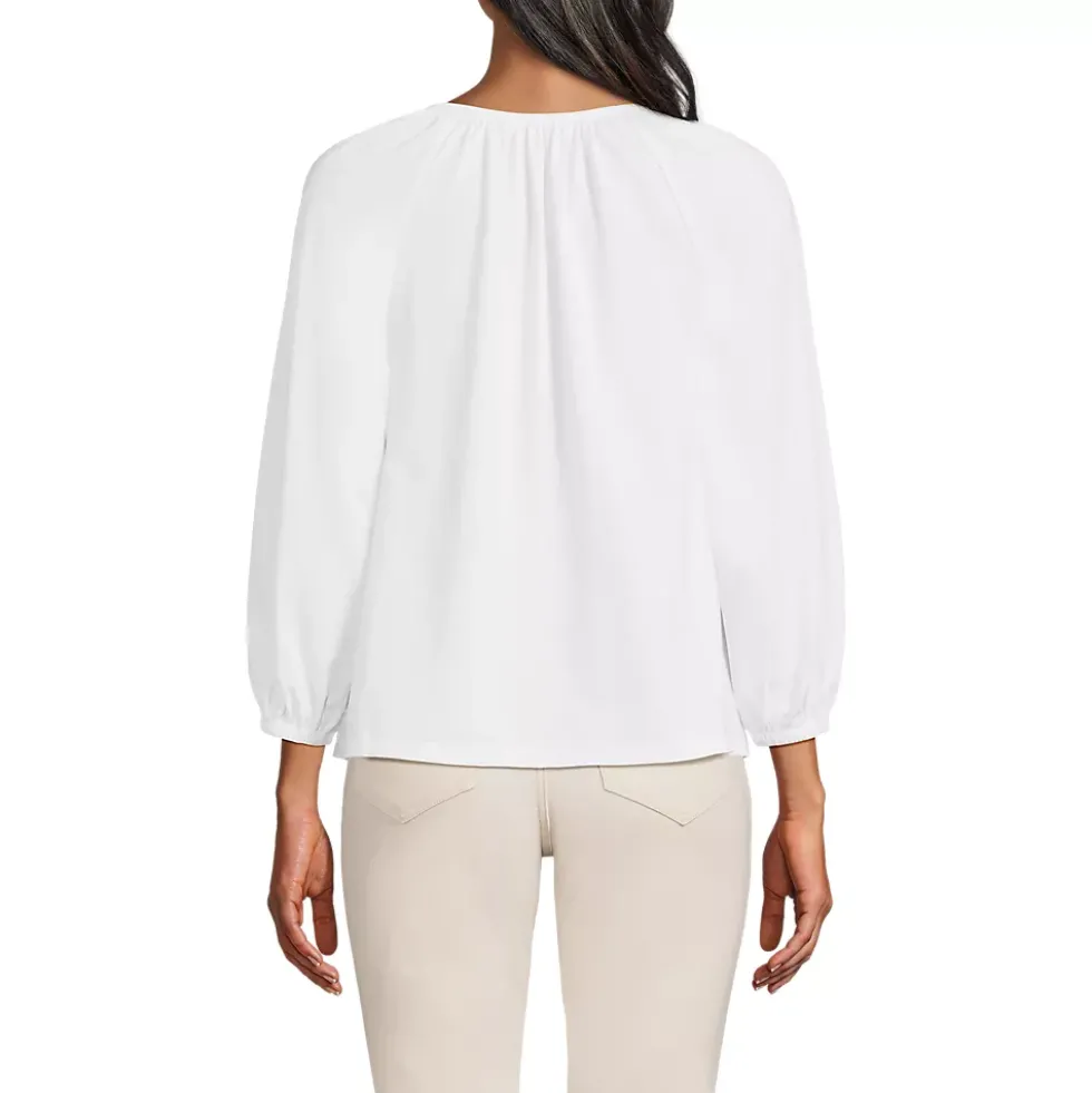 Women's Lightweight Jersey 3/4 Sleeve Notch Neck Gather Blouse