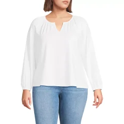 Women's Lightweight Jersey 3/4 Sleeve Notch Neck Gather Blouse