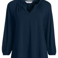 Women's Lightweight Jersey 3/4 Sleeve Notch Neck Gather Blouse