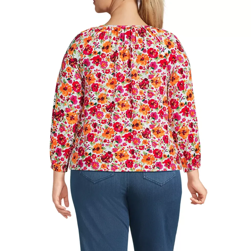 Women's Lightweight Jersey 3/4 Sleeve Notch Neck Gather Blouse