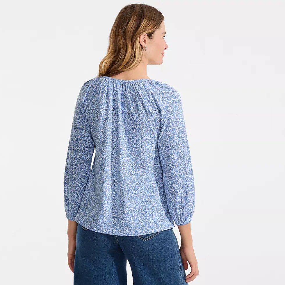 Women's Lightweight Jersey 3/4 Sleeve Notch Neck Gather Blouse