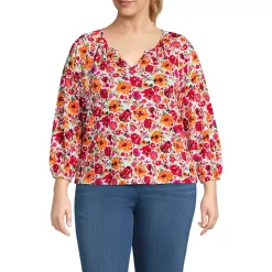 Women's Lightweight Jersey 3/4 Sleeve Notch Neck Gather Blouse