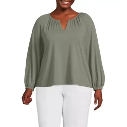 Women's Lightweight Jersey 3/4 Sleeve Notch Neck Gather Blouse