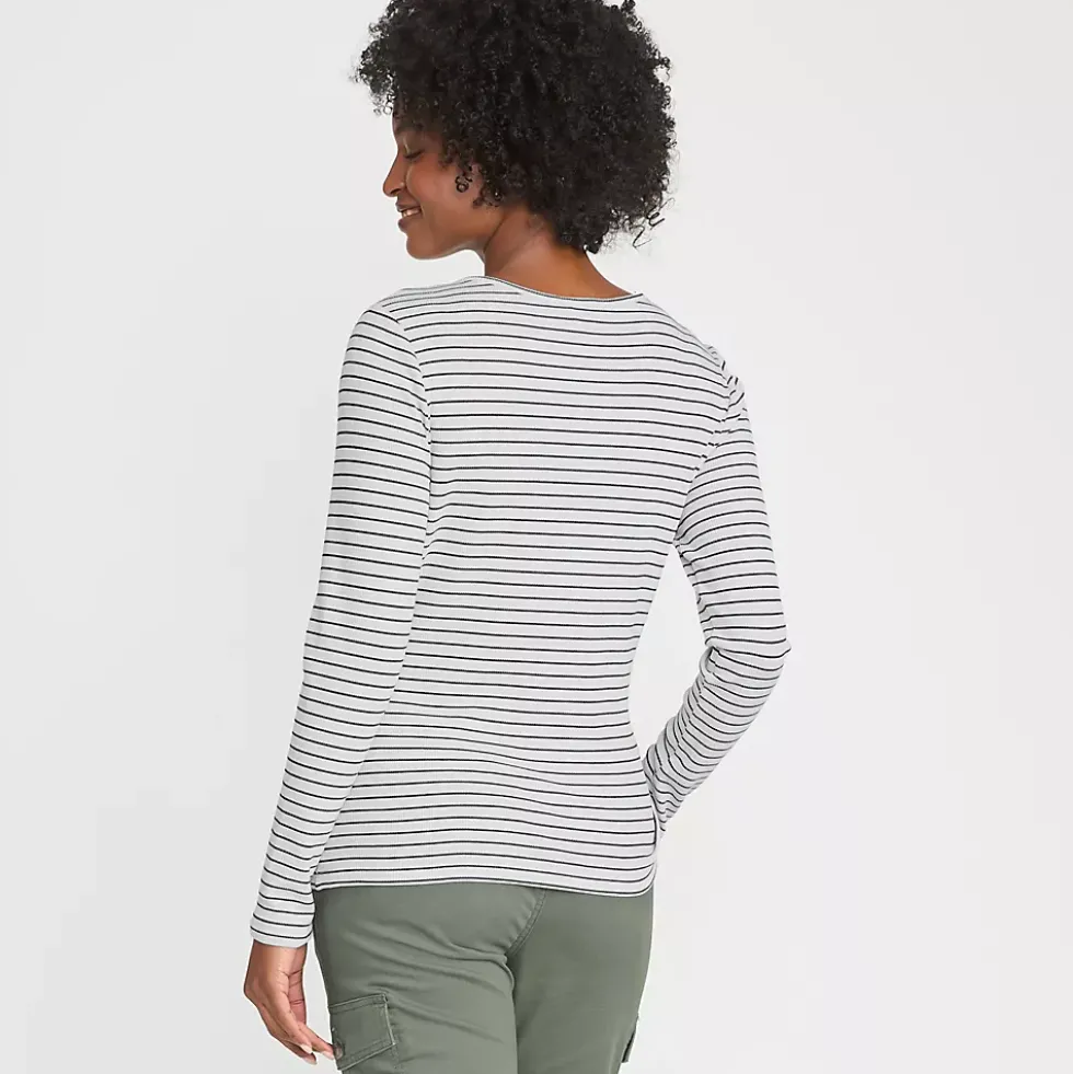 Women's Lightweight Waffle Long Sleeve Notch Neck T-Shirt