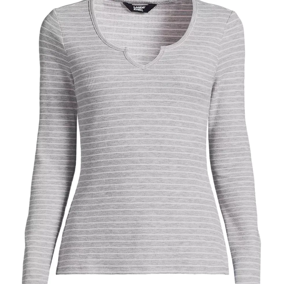 Women's Lightweight Waffle Long Sleeve Notch Neck T-Shirt