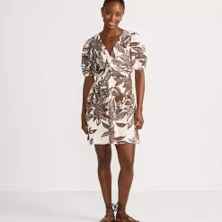 Women's Linen Above the Knee Puff Sleeve Dress