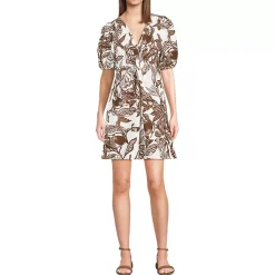 Women's Linen Above the Knee Puff Sleeve Dress