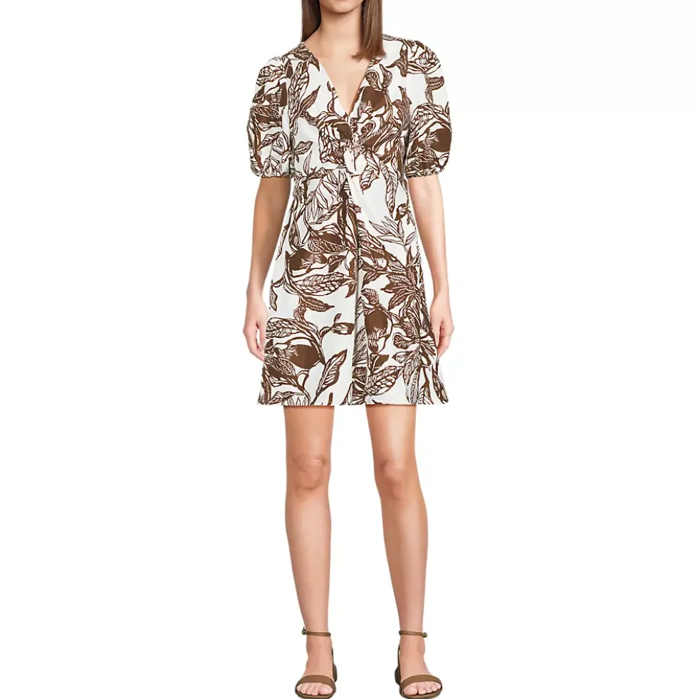 Women's Linen Above the Knee Puff Sleeve Dress
