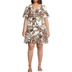 Women's Linen Above the Knee Puff Sleeve Dress