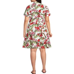Women's Linen Blend Button Front Dress with Godets