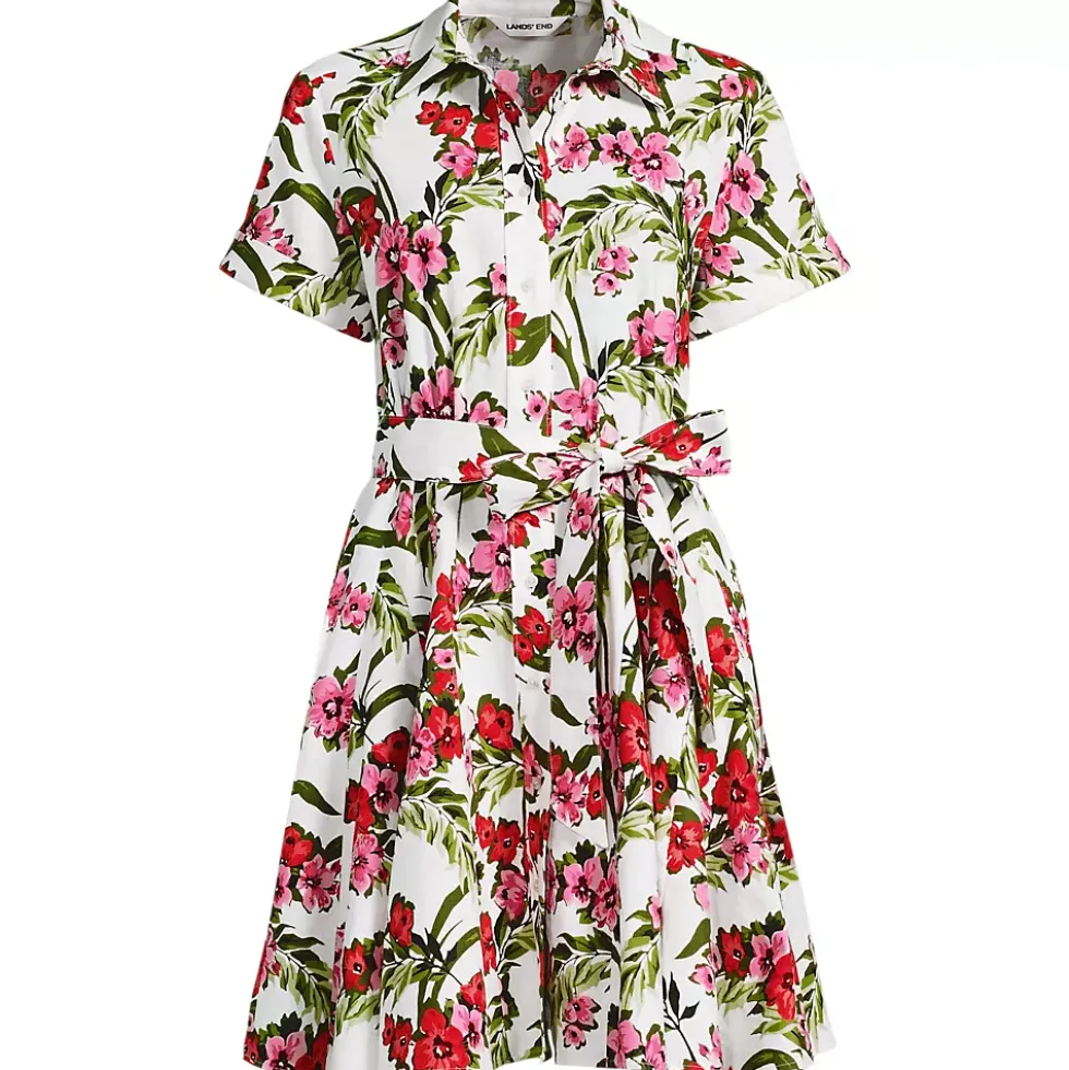 Women's Linen Blend Button Front Dress with Godets