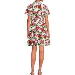 Women's Linen Blend Button Front Dress with Godets