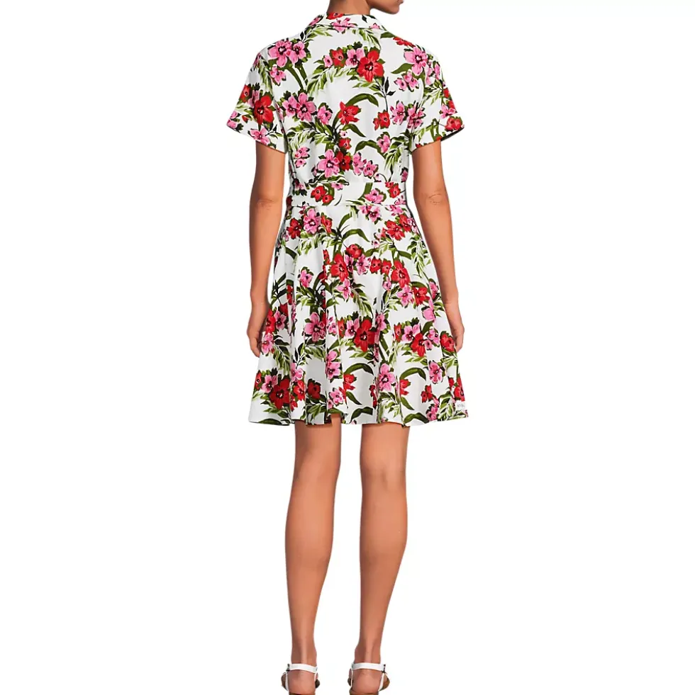 Women's Linen Blend Button Front Dress with Godets