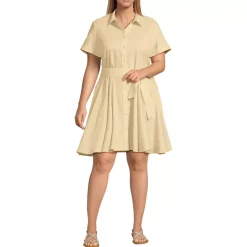 Women's Linen Blend Button Front Dress with Godets