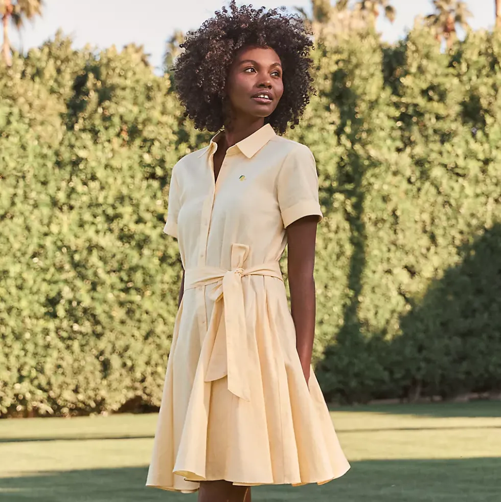 Women's Linen Blend Button Front Dress with Godets