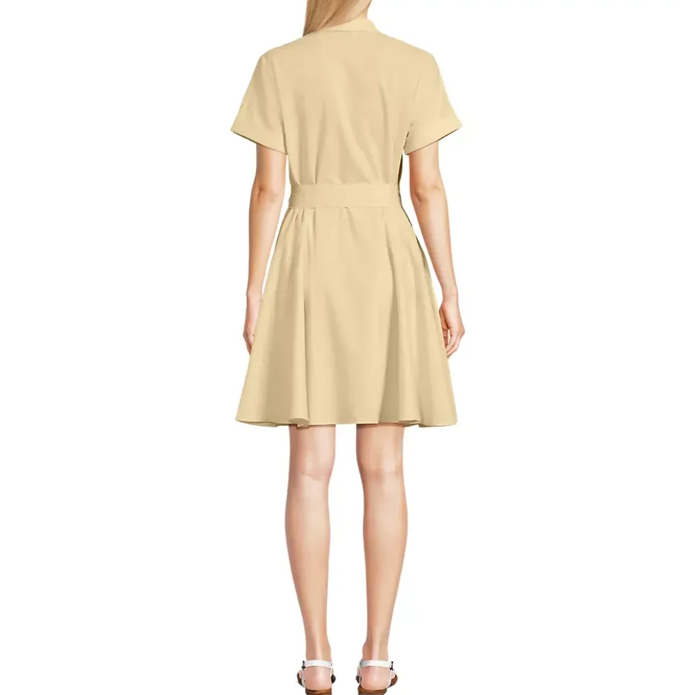 Women's Linen Blend Button Front Dress with Godets