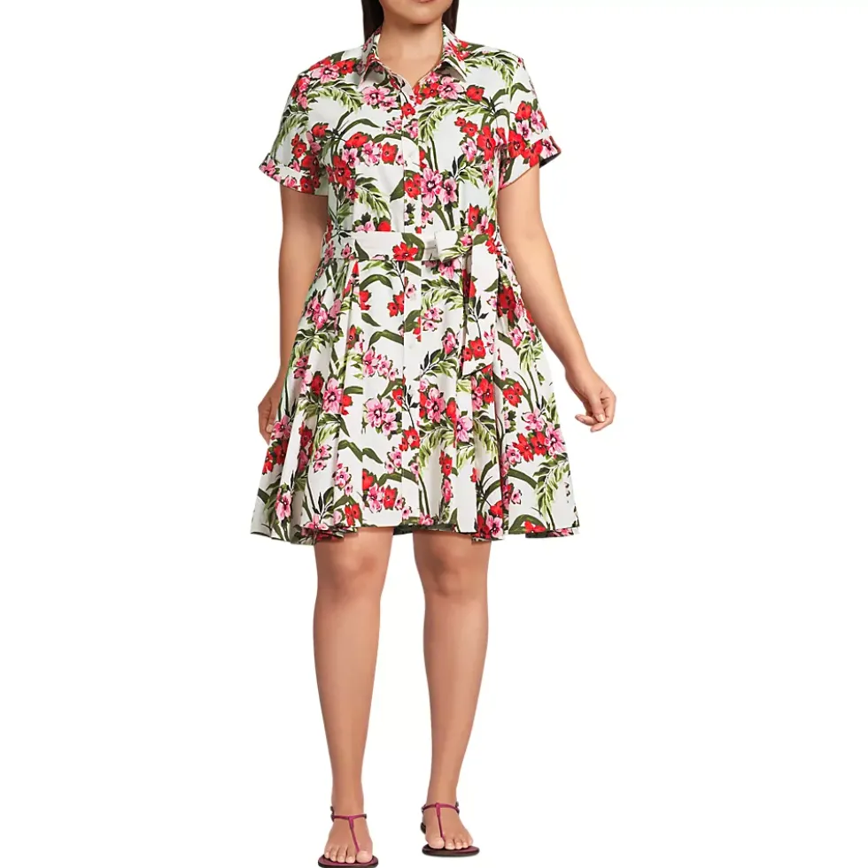 Women's Linen Blend Button Front Dress with Godets