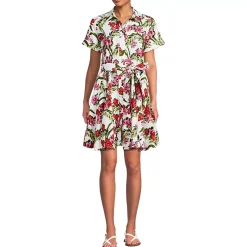 Women's Linen Blend Button Front Dress with Godets