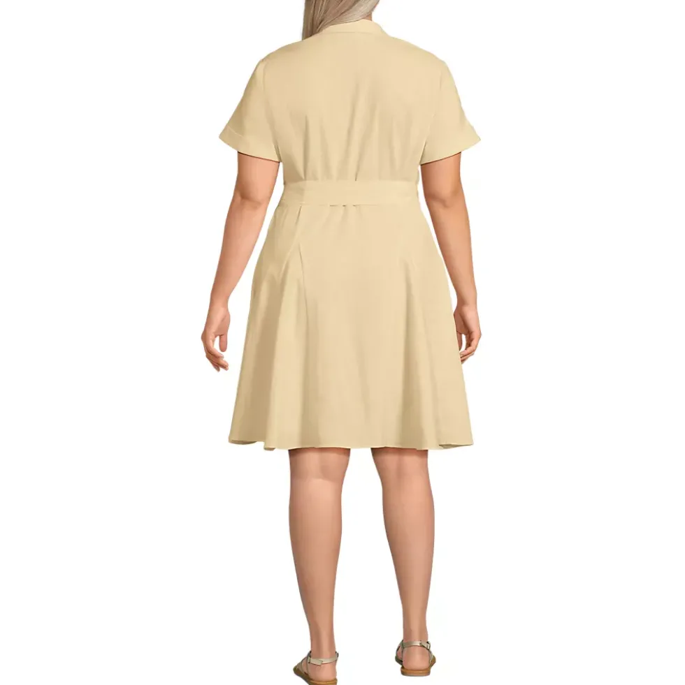 Women's Linen Blend Button Front Dress with Godets