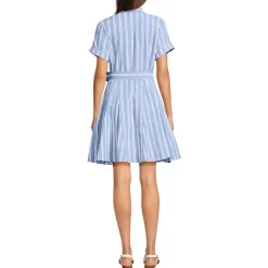 Women's Linen Blend Button Front Dress with Godets